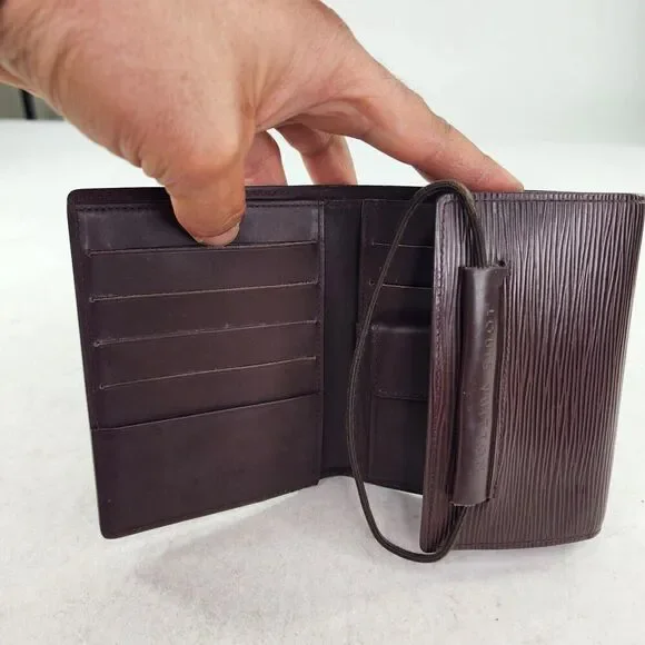 Louis Vuitton Epi Porte Monnaie Elastic Trifold Wallet Brown Leather Card Holder - Picture 7 of 14